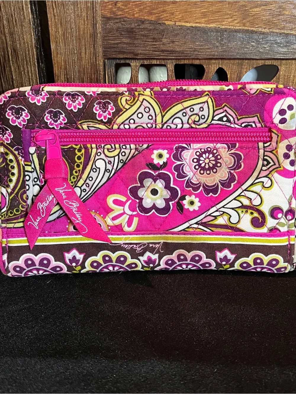 Vera Bradley Pink Purple Paisley Quilted Turn-Lock Wristlet